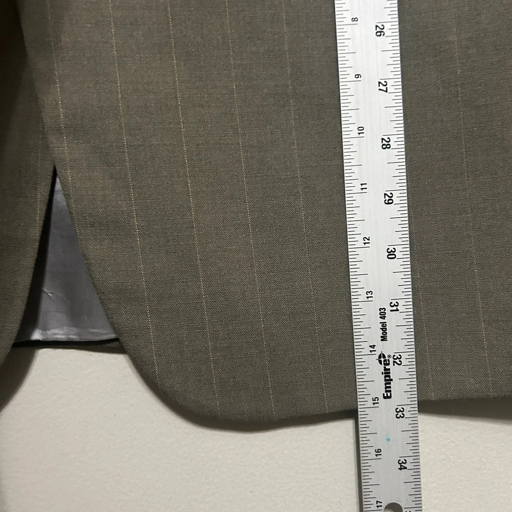 Lands' End Blazer 48R Olive Green Taupe Wool Pinstripe Suit Jacket USA Preppy